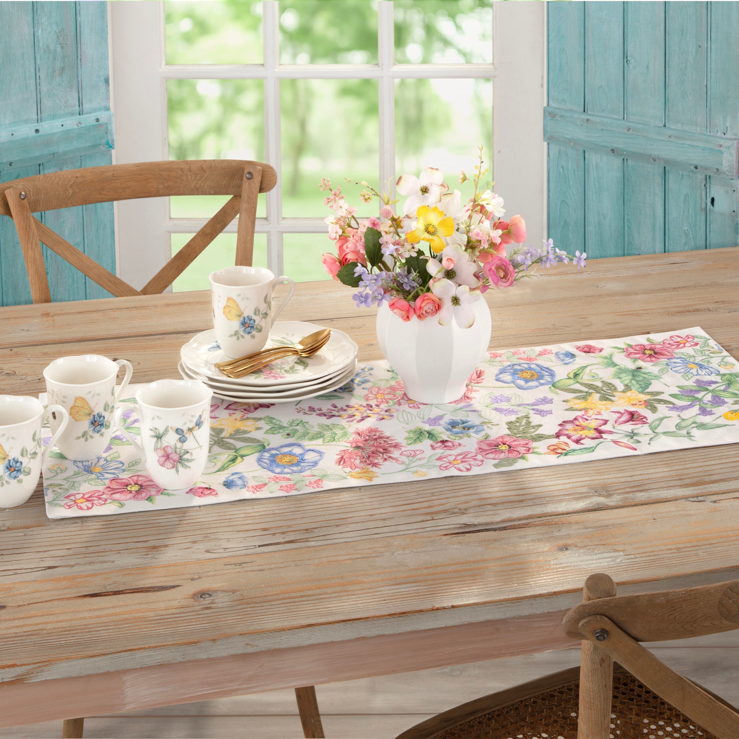 Butterfly Meadow Garden Embroidered Centerpiece Table Runner