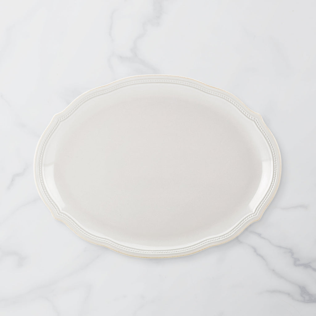 French Perle Bead White Oval Platter