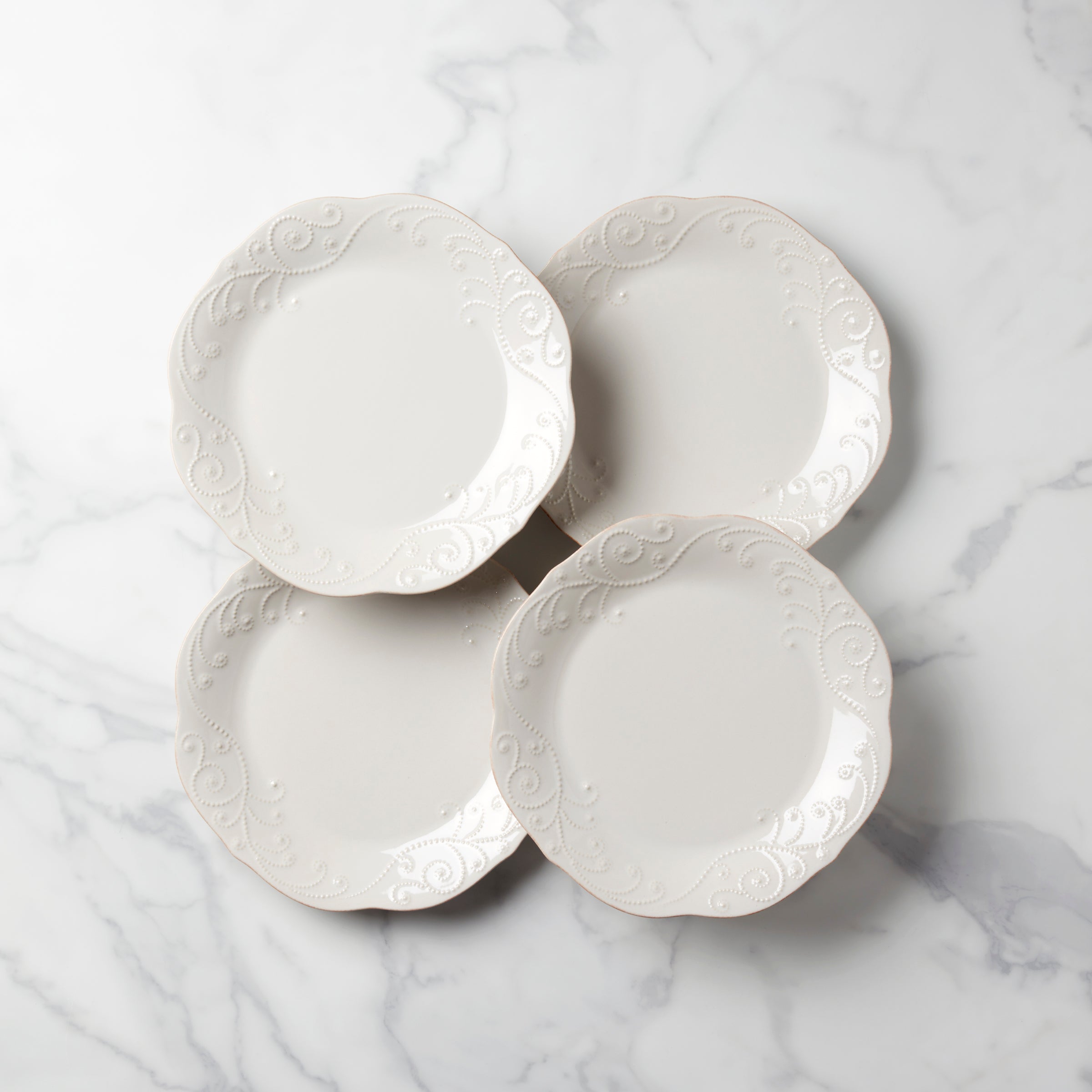 French Perle White Dinner Plates, Set of 4