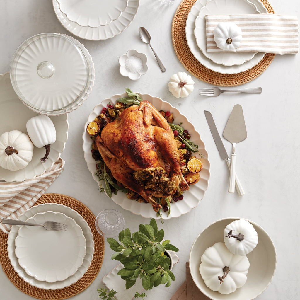 French Perle White Carved Turkey Platter