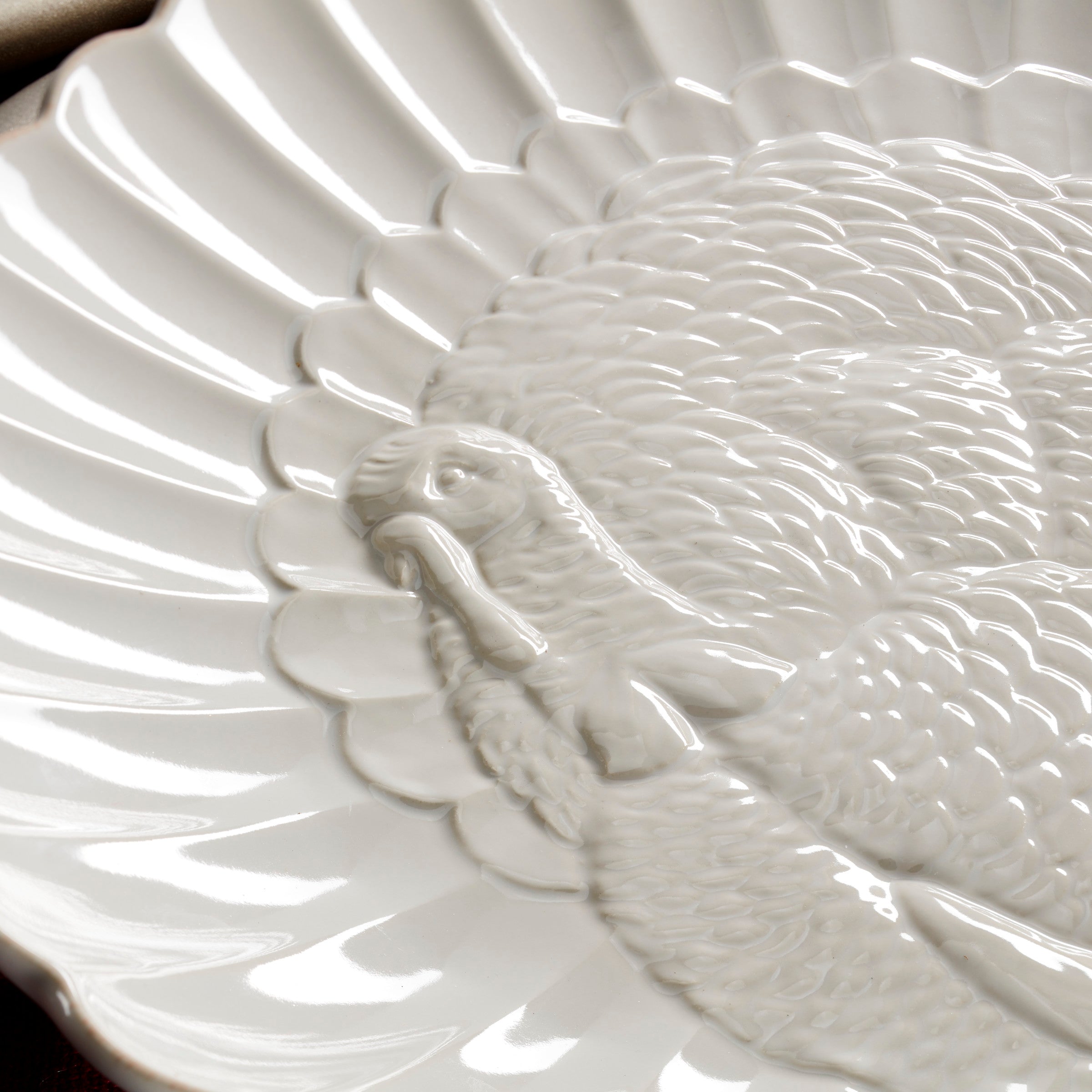 French Perle White Carved Turkey Platter