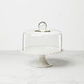 French Perle White Cake Plate with Dome